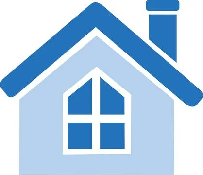 Blue house icon with pointed window design Ilustración de archivo
