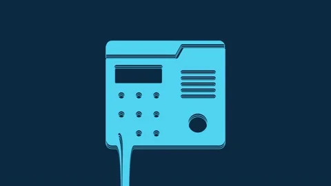 Blue House intercom system icon isolated on blue background. 4K Video motion Stock Footage 235780233