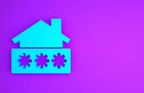 Blue House with password notification icon isolated on purple background. The Stock Illustration