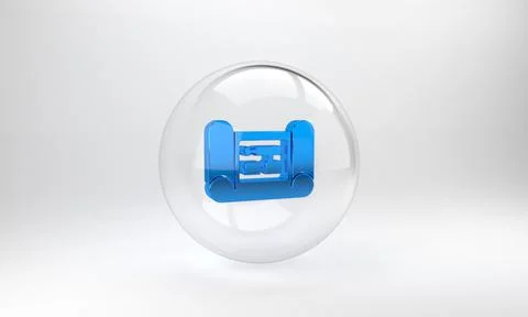 Blue House plan icon isolated on grey background. Glass circle button. 3D ren Ilustración de archivo
