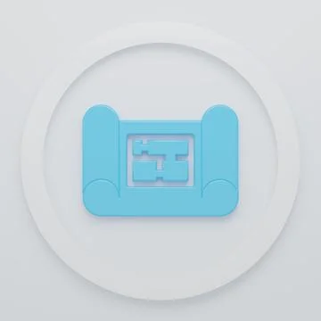 Blue House plan icon isolated on white background. Minimalism concept. 3D r.. Stock Illustration