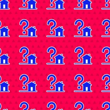 Blue House with question mark icon isolated seamless pattern on red background イラスト素材