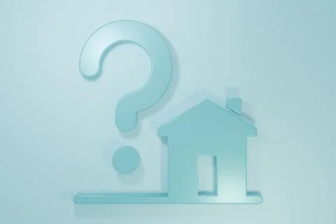 Blue House with question mark icon isolated on blue background. Housing pro.. Stock-Illustration