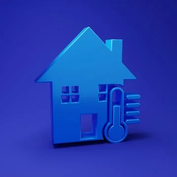 Blue House temperature icon isolated on blue background. Thermometer icon. .. Stock Illustration