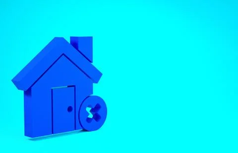 Blue House with wrong mark icon isolated on blue background. Home and close,  Stock Illustration