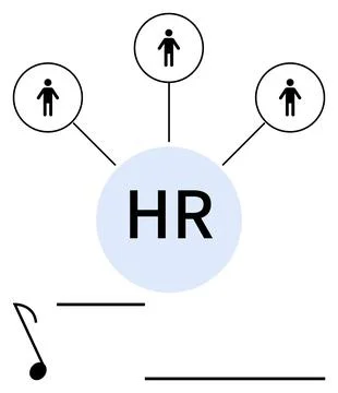 Blue HR circle links to three people icons via lines and includes abstract sh Stock Illustration