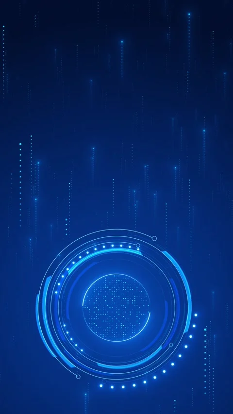 Blue HUD circle interface glowing data rings on the right, dotted particles, cle Stock Footage 340577505