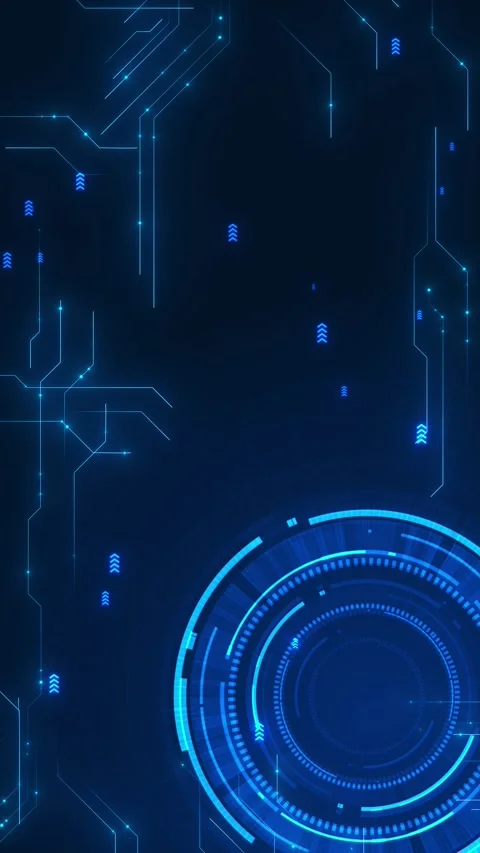 Blue HUD circuit interface circular tech rings, arrow indicators, glowing lines, Stock Footage 340569068