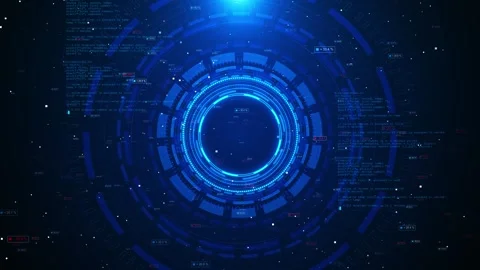Blue HUD code interface background circular scanner rings, data numbers Stock Footage 334100674