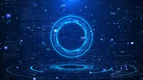 Blue HUD data interface background glowing circular portal, code numbers Stock Footage 334100256