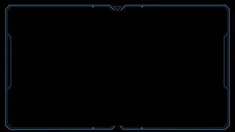 Blue HUD frame background cyan border lines, black empty center, futuristic inte Stock Footage 340402248