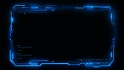 Blue HUD frame background glowing cyber border, dark center space, code text, Stock Footage 340467760