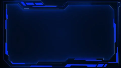 Blue HUD frame background glowing cyber border, clean empty center, angular inte Stock Footage 340468036