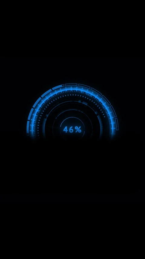 Blue HUD progress gauge glowing semicircle meter, percentage text, and black emp Stock Footage 340555756