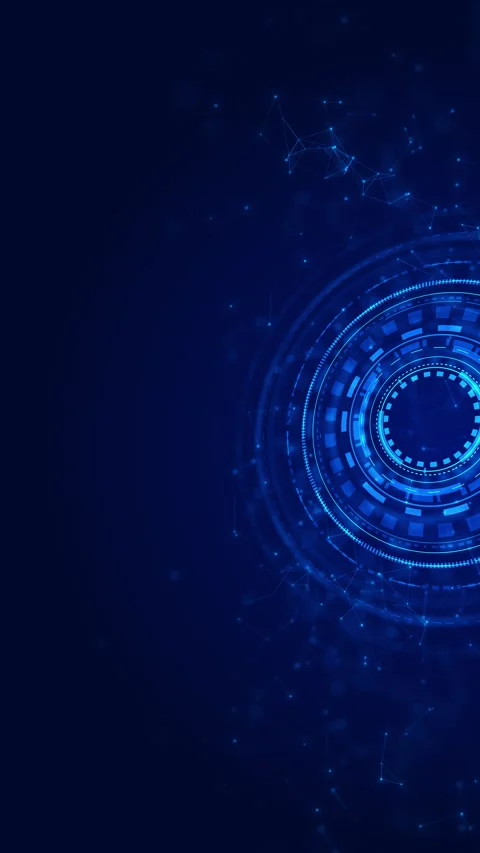Blue HUD ring copy space background with glowing circular interface, network dot Stock Footage 340550482