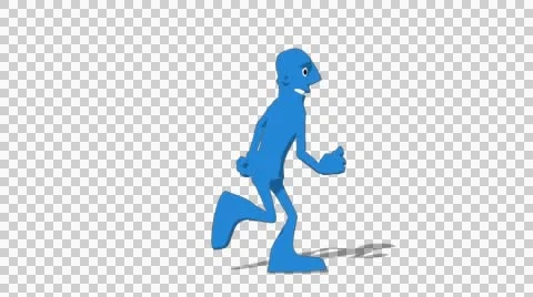 Blue Hueman 'Run Screen Right' Connectable Character Animation Stock Footage 52128929