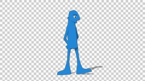 Blue Hueman 'Walk with Hands Behind Back Screen Right' Connectable Character Stock Footage 52128984