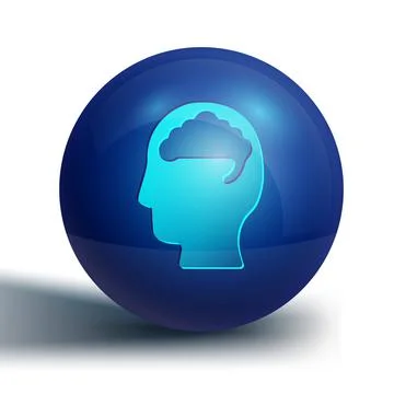 Blue Human brain icon isolated on white background. Blue circle button. Vector Ilustración de archivo