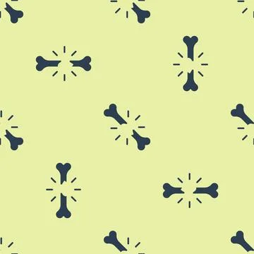 Blue Human broken bone icon isolated seamless pattern on yellow background Stock Illustration