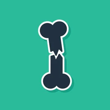Blue Human broken bone icon isolated on green background. Vector Stock Illustration