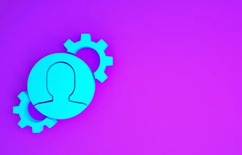 Blue Human with gear inside icon isolated on purple background. Artificial in Illustrazione stock