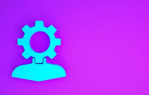 Blue Human with gear inside icon isolated on purple background. Artificial in Stock Illustration