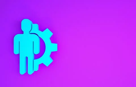 Blue Human with gear inside icon isolated on purple background. Artificial in Illustrazione stock