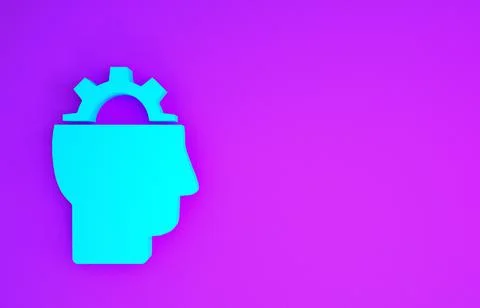 Blue Human with gear inside icon isolated on purple background. Artificial in Stock Illustration