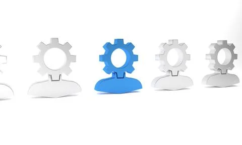 Blue Human with gear inside icon isolated on white background. Artificial i.. Stock Illustration