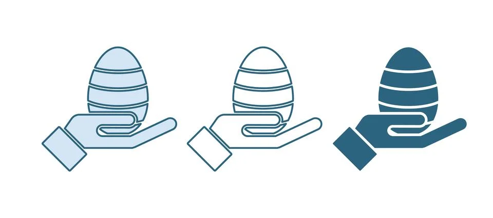 Blue Human hand and easter egg icon isolated on white background. Happy Eas.. 스톡 일러스트