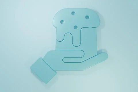 Blue Human hand and easter cake icon isolated on blue background. Happy Eas.. Stock Illustration