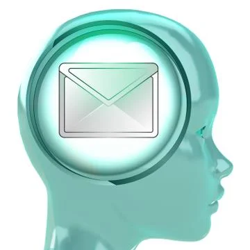 Blue human head with brain cloud with email message inside illustration Stock Illustration
