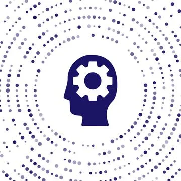 Blue Human head with gear inside icon isolated on white background. Artificial Illustrazione stock