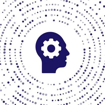 Blue Human head with gear inside icon isolated on white background. Artificia Stock Illustration