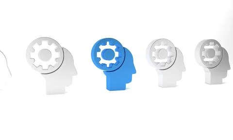 Blue Human head with gear inside icon isolated on white background. Artific.. Stock Illustration