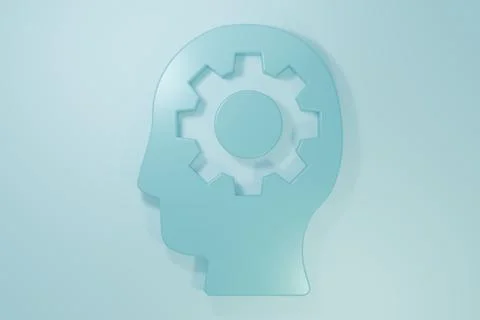 Blue Human head with gear inside icon isolated on blue background. Artifici.. Stock Illustration