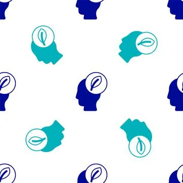 Blue Human head with leaf inside icon isolated seamless pattern on white イラスト素材