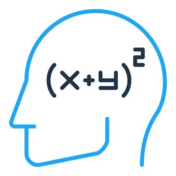 Blue Human Head with Math Mind vector concept creative line icon Stock Illustration