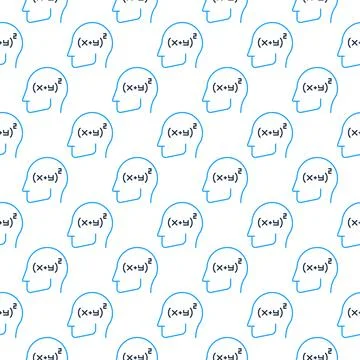 Blue Human Head with Math Mind vector concept line seamless pattern Stock Illustration