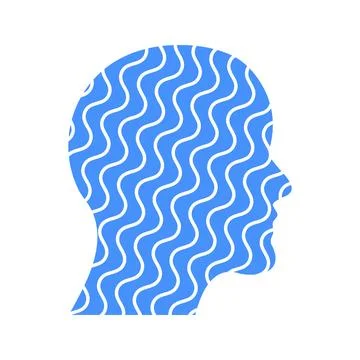 Blue human head profile silhouette with white wavy lines abstract mental Ilustración de archivo