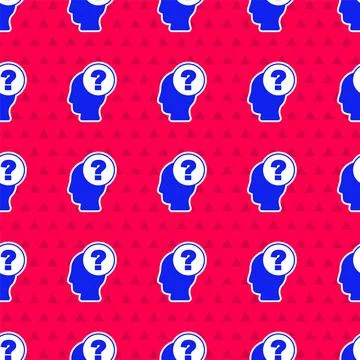 Blue Human head with question mark icon isolated seamless pattern on red Stockillustratie