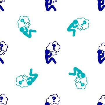 Blue Human head with question mark icon isolated seamless pattern on white イラスト素材