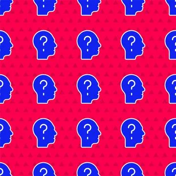 Blue Human head with question mark icon isolated seamless pattern on red Stockillustratie
