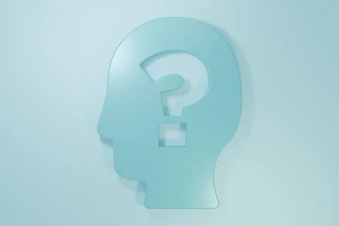 Blue Human head with question mark icon isolated on blue background. Minima.. Stock Illustration
