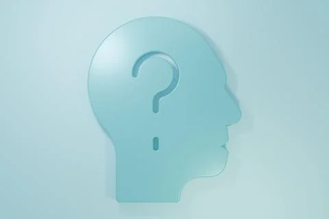 Blue Human head with question mark icon isolated on blue background. Minima.. Stock Illustration