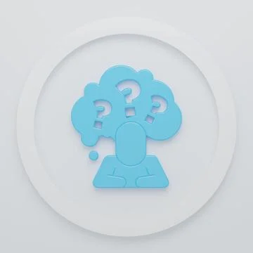 Blue Human head with question mark icon isolated on white background. Minim.. Stock Illustration