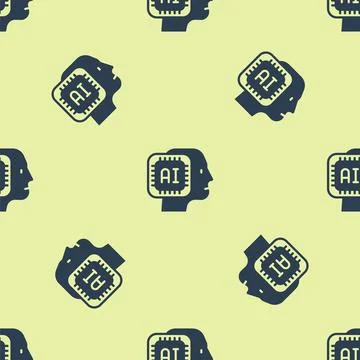 Blue Humanoid robot icon isolated seamless pattern on yellow background Stock Illustration