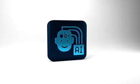 Blue Humanoid robot icon isolated on grey background. Artificial intelligence Illustrazione stock