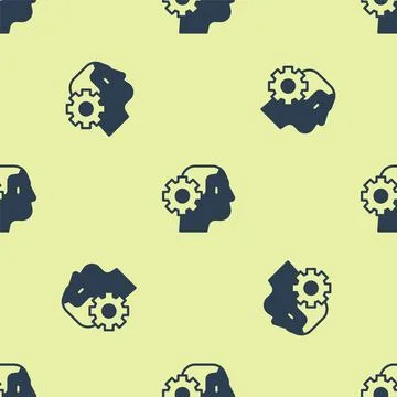 Blue Humanoid robot icon isolated seamless pattern on yellow background. Arti Stock Illustration