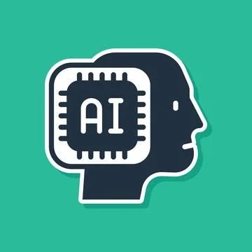 Blue Humanoid robot icon isolated on green background. Artificial intelligenc 스톡 일러스트